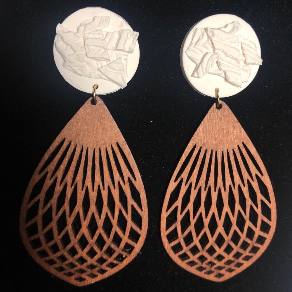 Polymer Clay & Wood Earring